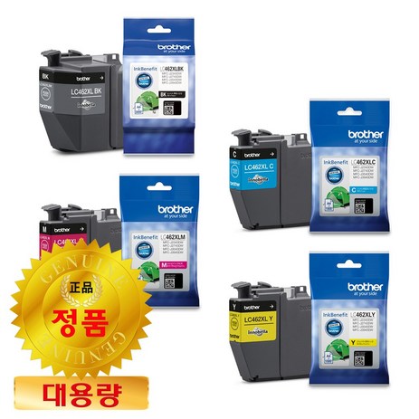 브라더 정품잉크 대용량 4색세트 LC462XLBK LC462XLC LC462XLM LC462XLY MFC-J3940DW MFC-J2740DW, 정품잉크_대용량_4색_세트-추천-상품