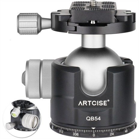 ARTCISE QB54 초박형 헤드 독특한 54mm 볼 360 파노라마 삼각대 헤드 CNC 알루미늄 금속 헤드 Arca 스위스 빠른 릴리스 보드 최대 35kg 부하, 1개-추천-상품
