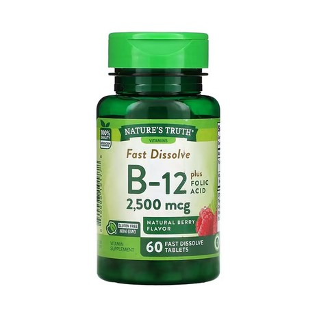 네춰스 트르스 비타민 B-12 플러스 엽산 천연 베리 2 500mcg 60 빠르게 녹는 정제, 1개-추천-상품