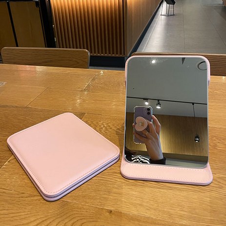 낭만라운지 에르딘 접이식 휴대용 탁상 거울, 핑크대형20.5*15.5cm-추천-상품