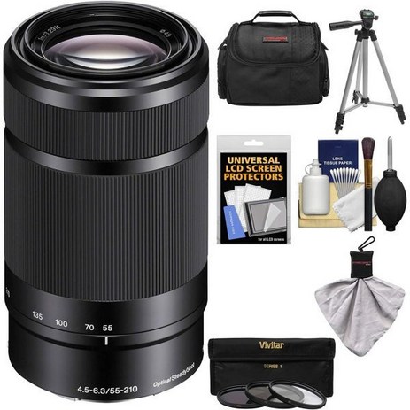 소니 알파 이마운트 55210mm f4.56.3 OSS 줌렌즈블랙 3개 필터+케이스+삼각 키트 A5100 A6000 A6300 A6500 카메라, 55-210 Kit + Tripod_Retail-추천-상품