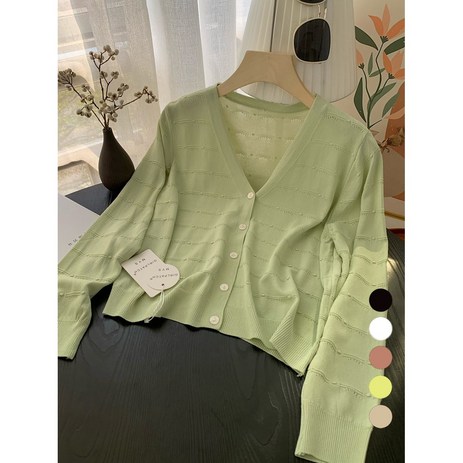 ANYOU 여성 오버핏 브이넥 긴 소매 가디건 아이스 니트 5 colors-추천-상품