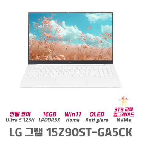 LG그램 15Z90ST-GA5CK 울트라5 OLED 윈도우11홈 990g 초경량 10.9mm 초슬림, WIN11 Home, 16GB, 3TB, 화이트-추천-상품