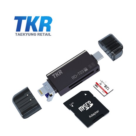 OTG 3IN1 멀티 카드리더기 메탈 (아이폰 갤럭시 컴퓨터 호환), TKR RD-T03, 블랙, 1개-추천-상품