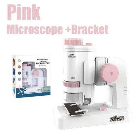 현미경 LED 조명 포켓 휴대용 전기 미니 고화질 과학 야외 60-200X, Pink with bracket-추천-상품