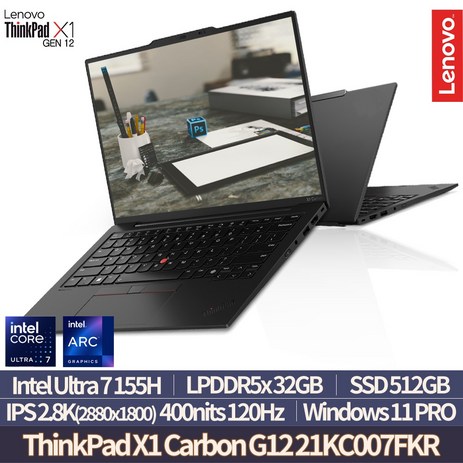 ThinkPad X1 Carbon Gen 12 21KC007FKR 인텔 Ultra7 155H/32GB/512GB/2.8K OLED/400nit/Win11PRO, WIN11 PRO, 32GB, 512GB, Black-추천-상품