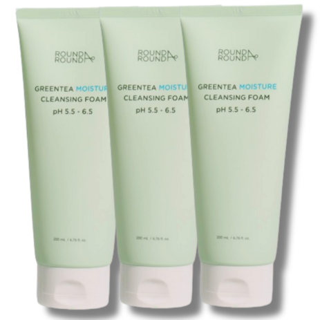 [라운드어라운드] 그린티 약산성 클렌징폼 ROUDN A ROUND GEENTEA MOISTURE CLEANSING FOAM 산뜻한스타일 수분감넘치는 깔끔함, 200ml, 3개-추천-상품