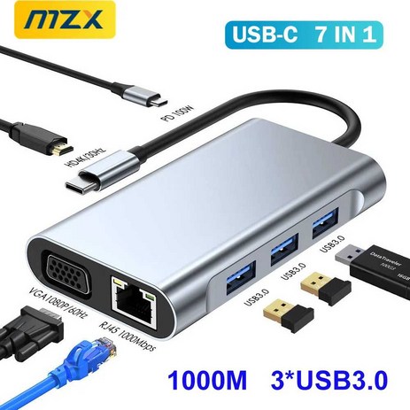 USB허브추천 멀티 인 1 도킹 스테이션 USB C 허브 A 타입 1000M RJ45 호환 VGA 3 0 30 집중기 분배기 독, 11in1 100M HDMl VGA-추천-상품