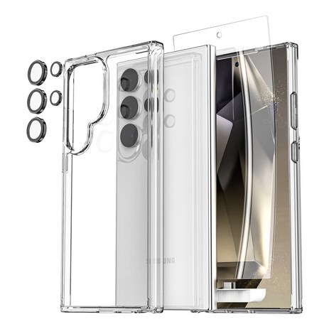 케이맥스 갤럭시 울트라 클리어핏 프리미엄 케이스 필름 세트(투명 케이스+액정보호필름 고급우레탄1P+메탈링 카메라필름 1P)-추천-상품