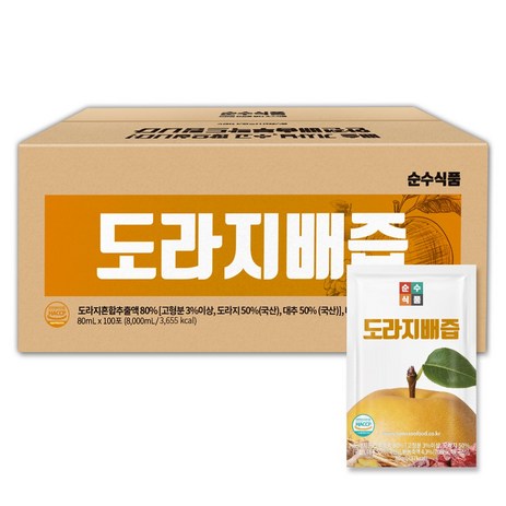 순수식품 도라지배즙, 80ml, 100개-추천-상품