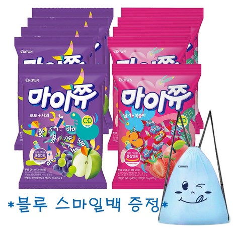 크라운 마이쮸 딸기+복숭아 포도+사과 맛 284g X 각5개(총10개) 츄잉 캔디 과즙 카라멜 대용량 사탕 마이쭈, 1세트-추천-상품