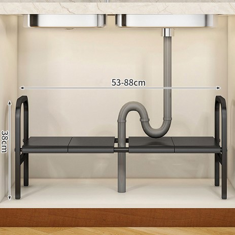 웰데이 하부장 길이조절 싱크대정리선반, 블랙-추천-상품