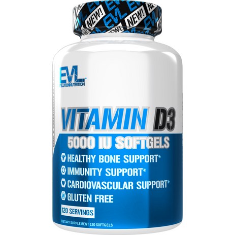 EVLUTIONNUTRITION 비타민 D3 5000IU 글루텐 프리 소프트젤, 1개, 120정-추천-상품