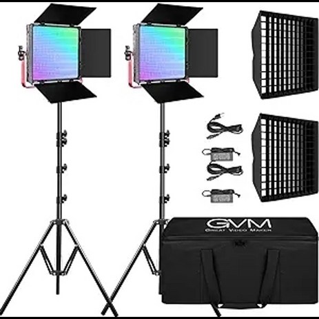 GVM 이색 3200K 5600K RGB LED 라이트 패널 조명 카메라 비디오 PK 800D RGB 촬영용 50W, [01] 3 light kit-추천-상품