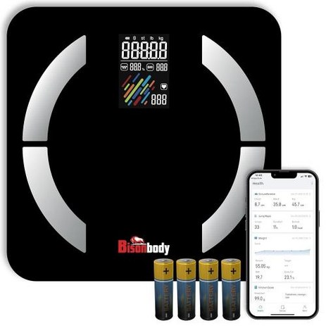 Bisonbody Smart Digital Body Scale 심장 박동수 근육량 마른 체형을 포함한 22가지 지표 강력한 강화 유리 대형 디스플레이 앱 기반 479068, 1개-추천-상품