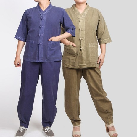 매듭우리옷-남성용-면-30수-V넥-스테치-7부-생활한복-저고리-+-바지-세트-MC204-추천-상품