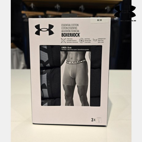 언더아머 언더아머 구리점 남성 UA 에센셜 코튼 6인치 Boxerjock® 3장 드로즈 팬티 1387429-001-추천-상품