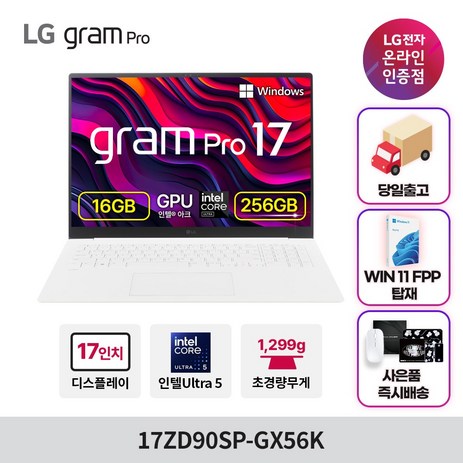 LG전자 그램 Pro 17 코어 울트라5 인텔 Arc, 에센스 화이트, 2TB, 16GB, WIN11 Home, 17ZD90SP-GX56K-추천-상품