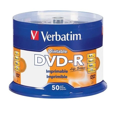 버바팀 Verbatim CD-R / DVD-R / RW / DL / 700MB 4.7GB 8.5GB 25GB 50GB 블루레이, DVD-R 4.7GB 프린터블 50p CAKE 16X, 1개-추천-상품