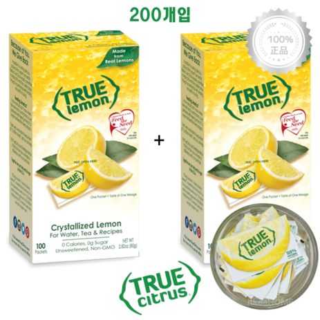 [2개] 트루 레몬 0칼로리 오리지널 분말 100포 레모네이드 벌크팩 TRUE LEMON, 2개, 100개-추천-상품