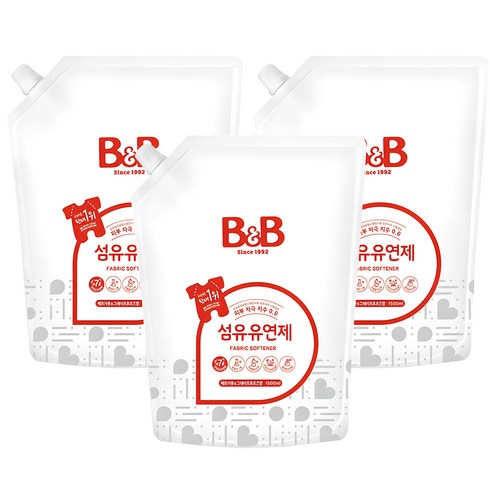 비엔비섬유유연제 - 비앤비 섬유유연제 베르가못 앤 그레이프프루츠 리필, 1500ml, 3개