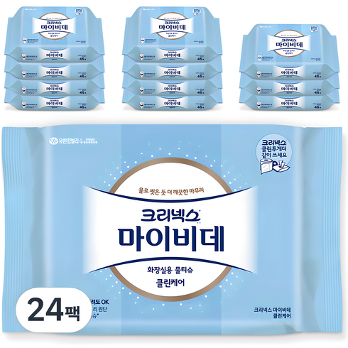 마이비데휴대용 - 마이비데 클린케어 화장실용 물티슈 휴대형, 46매, 24개