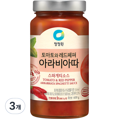 청정원아라비아따 - 청정원 아라비아따 스파게티 소스, 3개, 600g