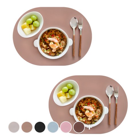 실리콘테이블매트 - 에이드엘 일립스 실리콘 테이블매트, 브릭레드, 327 x 242mm, 2개