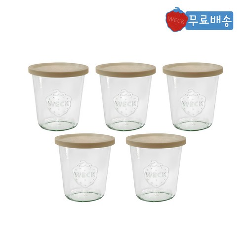 weck유리용기 - [WECK] 580ml (No742) 유리병+PE뚜껑 5개, PE베이지 5개