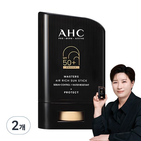 선블록 - AHC 마스터즈 에어 리치 선스틱 SPF50+ PA++++, 14g, 2개