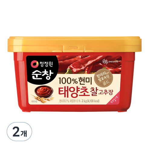 청정원고추장 - 청정원순창 100% 현미 태양초 찰고추장, 2kg, 2개