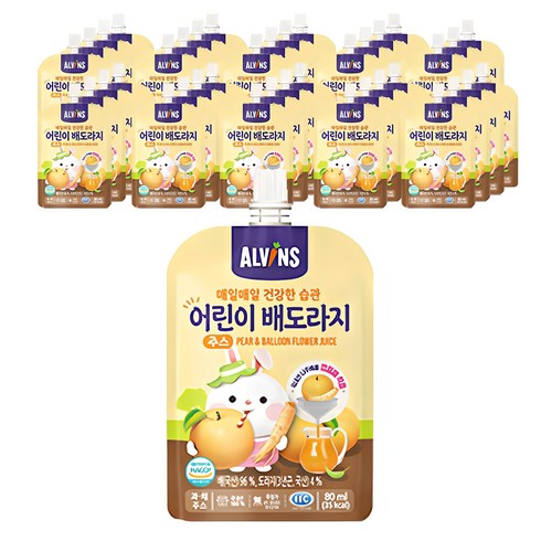 유아도라지배즙 - 엘빈즈 매일 매일 건강한 습관 어린이 주스 80ml, 혼합맛(배/도라지), 40개