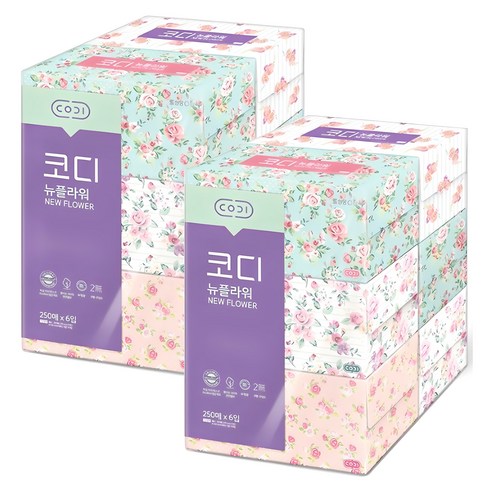 코디 뉴플라워 천연펄프 미용티슈 250매, 250매입, 12개
