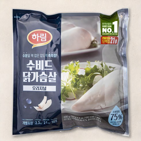 하림수비드닭가슴살 - 하림 수비드 닭가슴살 오리지널 6개입, 600g, 1봉