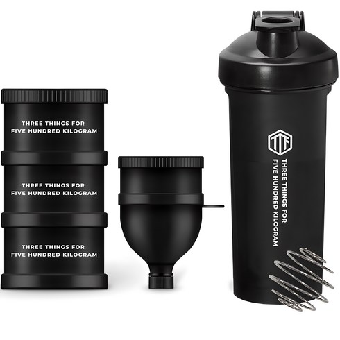 쉐이크통 - 삼대오백 전용 쉐이커 보틀 + 필박스 + 깔때기 세트, 블랙, 800ml, 1세트