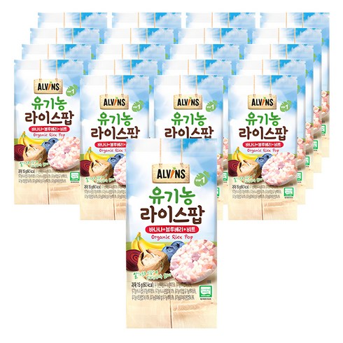 엘빈즈라이스팝 - 엘빈즈 유기농 라이스팝 과자, 바나나 + 블루베리 + 비트 혼합맛, 15g, 20개