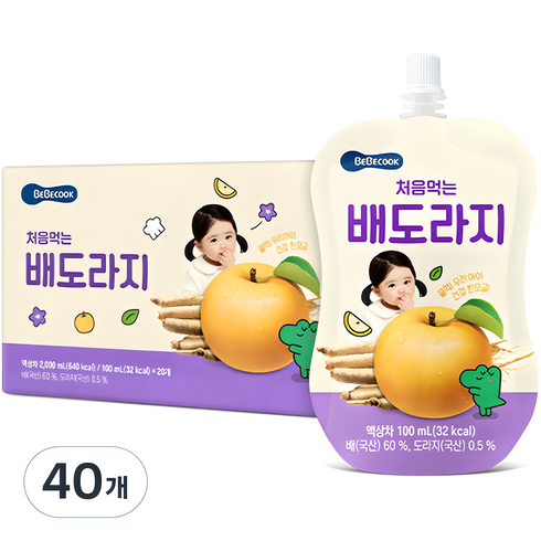 유아도라지배즙 - 베베쿡 처음 먹는 배도라지 유아 음료, 배도라지맛, 100ml, 40개