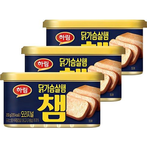 닭고기햄 - 하림 닭가슴살 햄 챔 오리지널, 200g, 3개