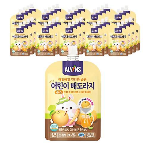 어린이배도라지 - 엘빈즈 매일 매일 건강한 습관 어린이 주스 80ml, 혼합맛(배/도라지), 40개