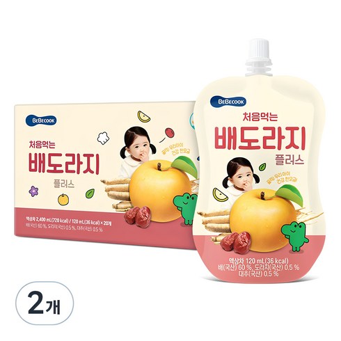 베베쿡배도라지 - 베베쿡 처음먹는 배도라지 플러스 주스 20p, 혼합맛(배/도라지), 2개, 2.4L