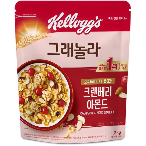 켈로그 - 켈로그 크랜베리 아몬드 그래놀라 시리얼, 1.2kg, 1개