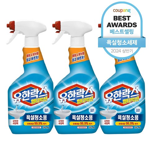 청주화장실청소 - 유한락스 멀티액션 욕실청소용 세정제, 510ml, 3개