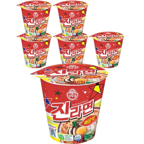 진라면소컵 - 오뚜기 진라면 컵 매운맛 65g, 6개
