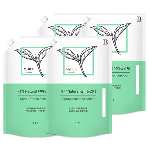 마이비 새싹 내추럴 유아유연제 리필형, 1200ml, 4개입