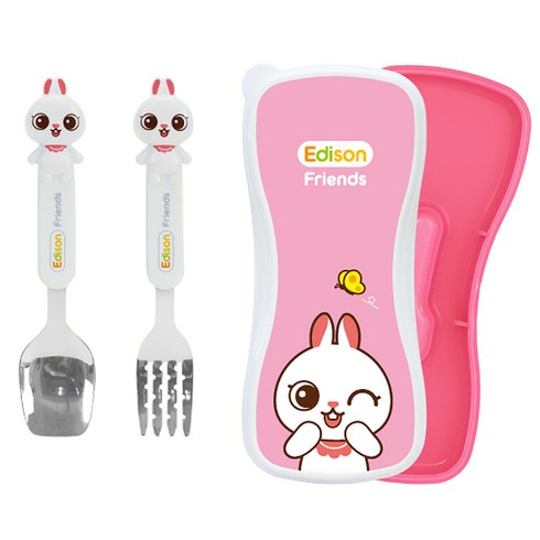 에디슨 프렌즈 입체 스푼 포크 케이스 세트, 토끼 래니, 3세트