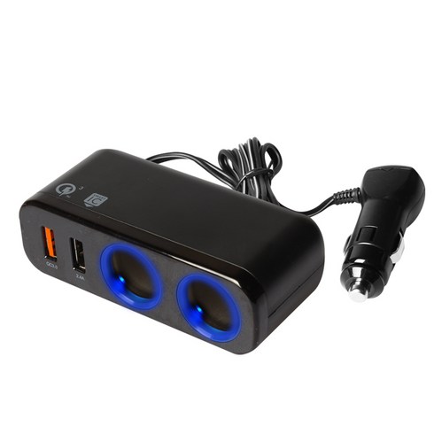 진가로 퀄컴 고속충전 USB 파워소켓 2소켓 + 2USB 케이블 플러그형 블랙, 1개
