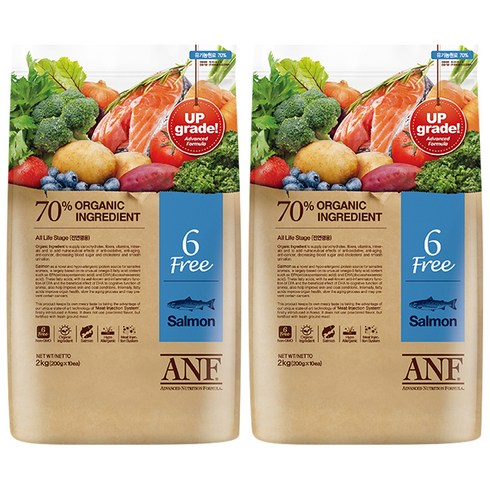 ANF 전연령 유기농 6Free 연어 애견사료, 2개, 6kg