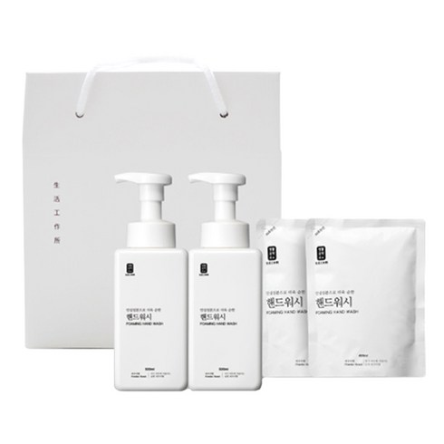 생활공작소 핸드워시 선물세트 사과향, 1개, 본품 500ml x 2p + 리필 400ml x 2p