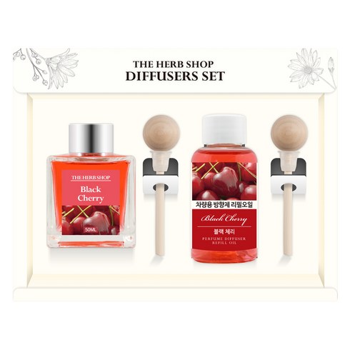 더허브샵 차량용 디퓨져 본품 50ml + 리필 50ml 선물세트, 블랙체리, 1세트