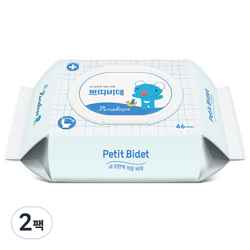 페넬로페 쁘띠비데 저자극 화장실용 물티슈 캡형, 46매, 2팩